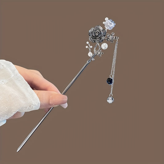 Vintage Ink Style Flower Hairpin with Tassel for Women Girls