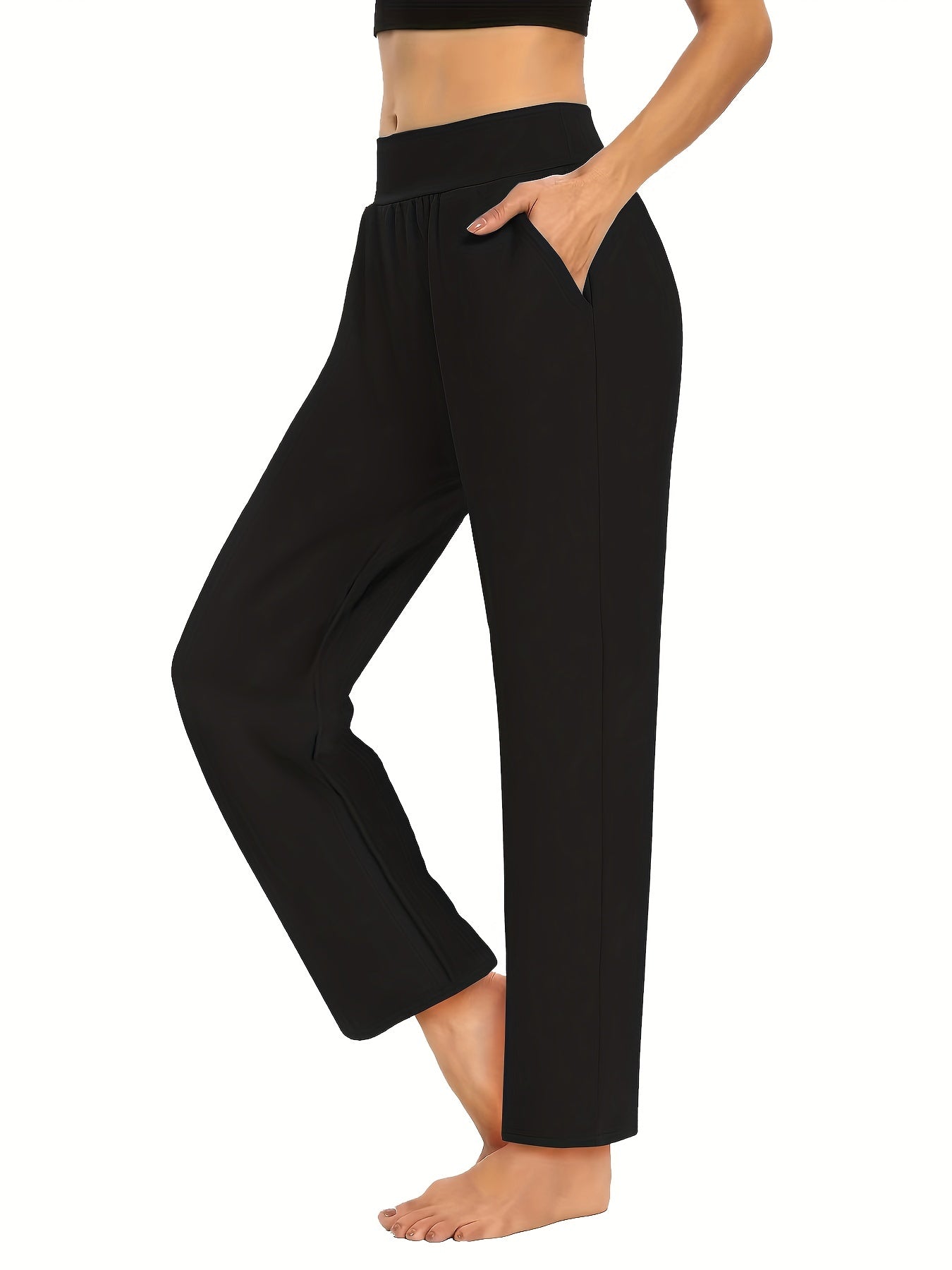 Pants Women's Plus Elastic High Rise Slim Fit Straight Leg Trousers