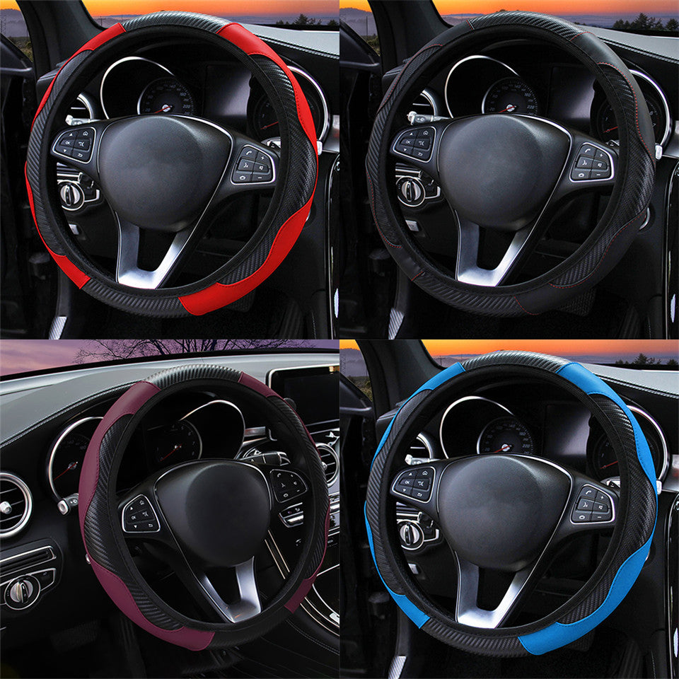 Universal Car Steering Wheel Cover Set Leather Seat Belt Cushion Armrest Console