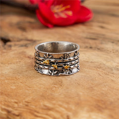 Vintage Bee Flower Two Tone Ring Women Personality Party Ring Jewelry
