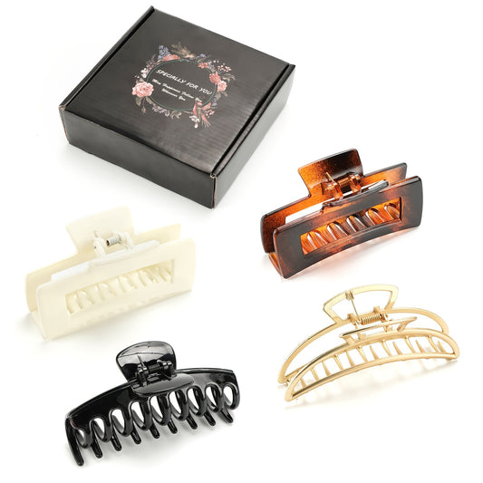 4pcs Vintage Metal Hair Claw Set with Acetate Shark Claw