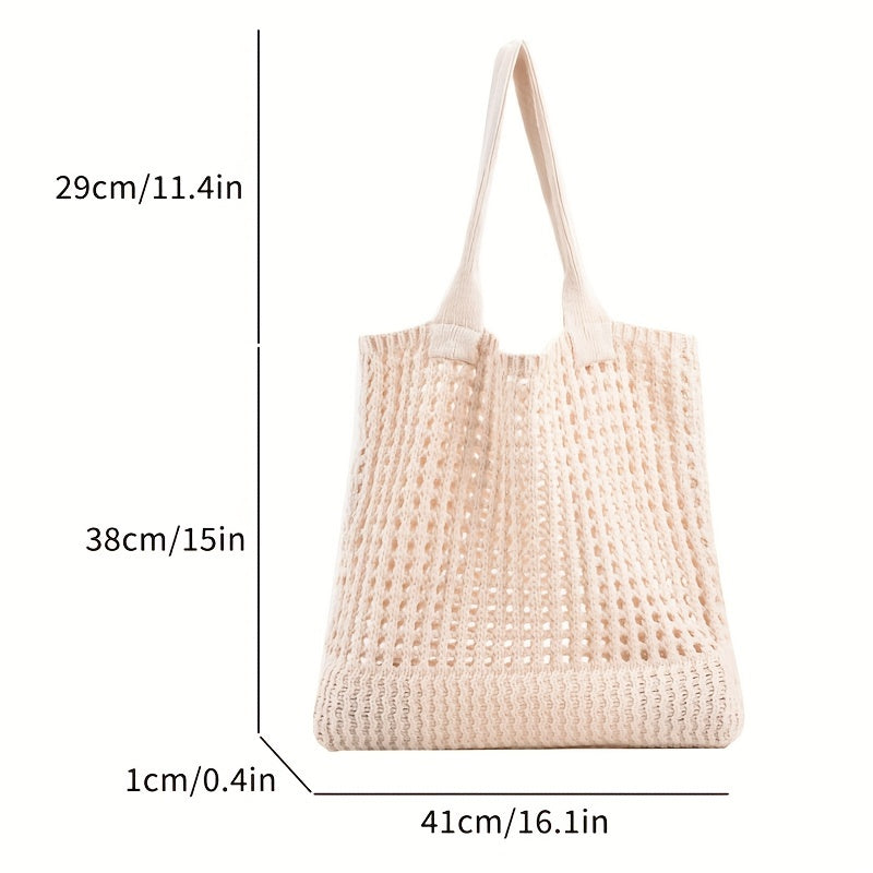 Solid Crochet Bag Hollow Out Knitted Tote Bag