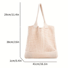 Solid Crochet Bag Hollow Out Knitted Tote Bag