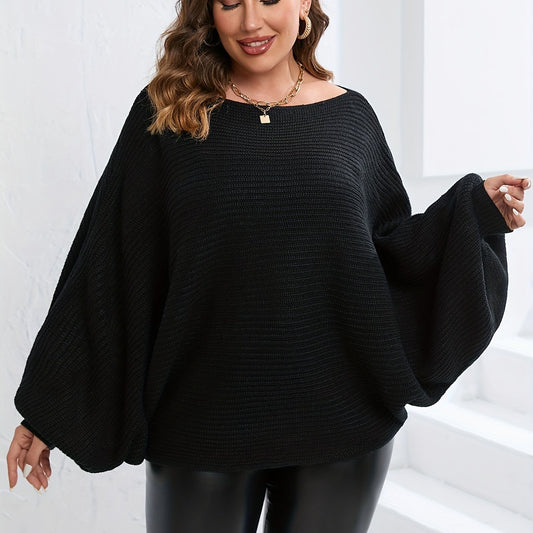  Off Shoulder Batwing Solid Sweater Women's Plus Casual