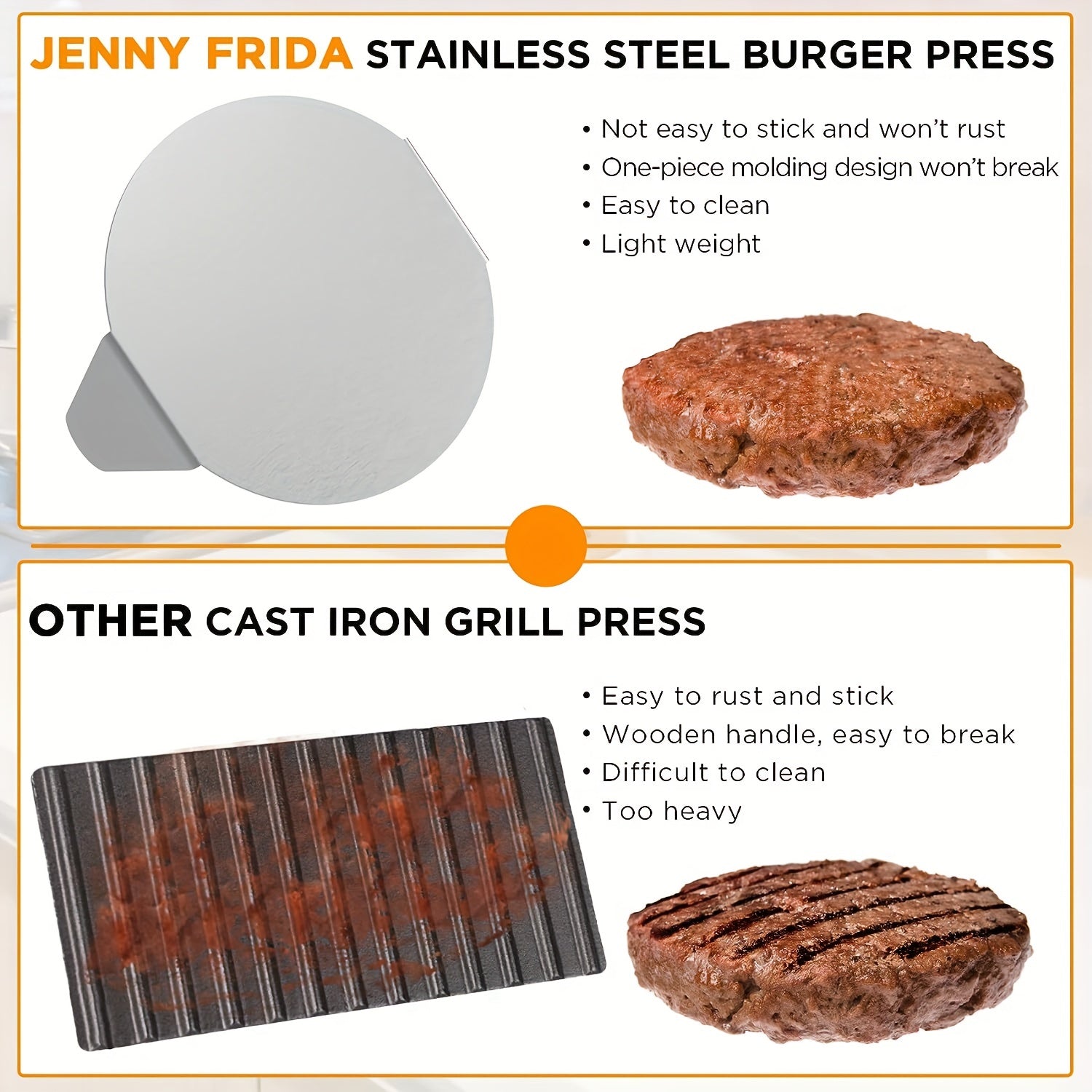 Stainless Steel Burger Smasher Press Non Stick Hamburger Press