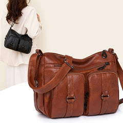 Vintage PU Leather Crossbody Bag Pockets Shoulder Bag for Women