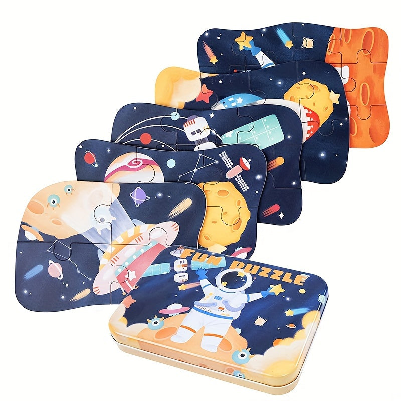 5 in 1 Space Puzzle Set With Iron Storage Box