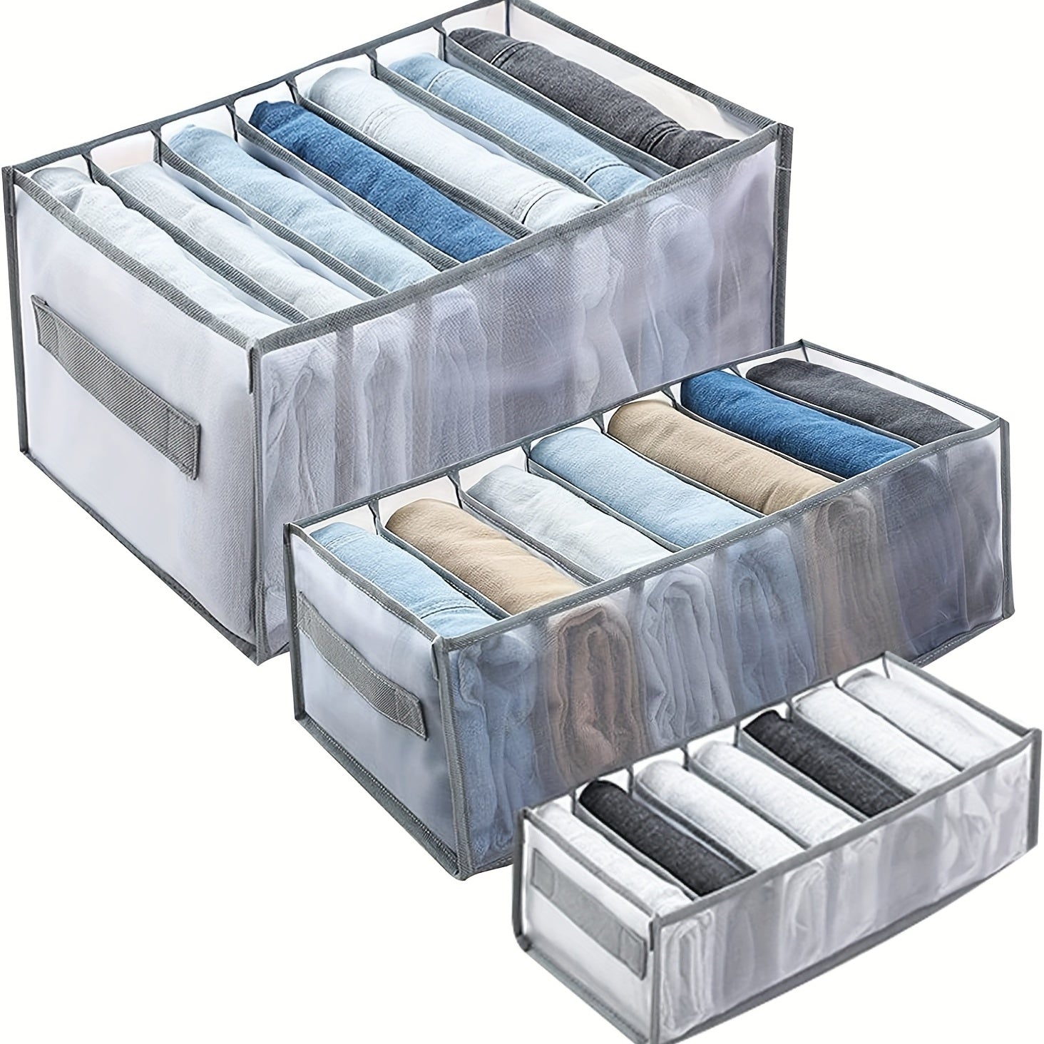 3pcs Wardrobe Clothes Organizer 9 Grids Folding Mesh Storage Box Drawer