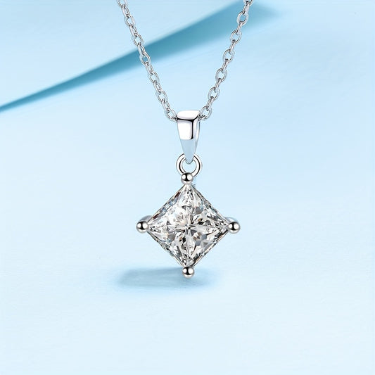 1CT Princess Cut Moissanite Necklace 925 Sterling Silver - Engagement Gift