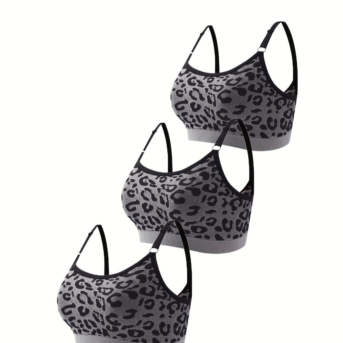 3pcs Leopard Wireless Bralettes Comfy & Breathable Intimates Bra