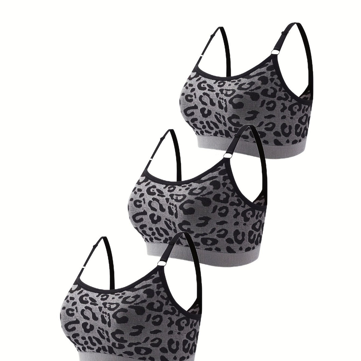 3pcs Leopard Wireless Bralettes Comfy & Breathable Intimates Bra