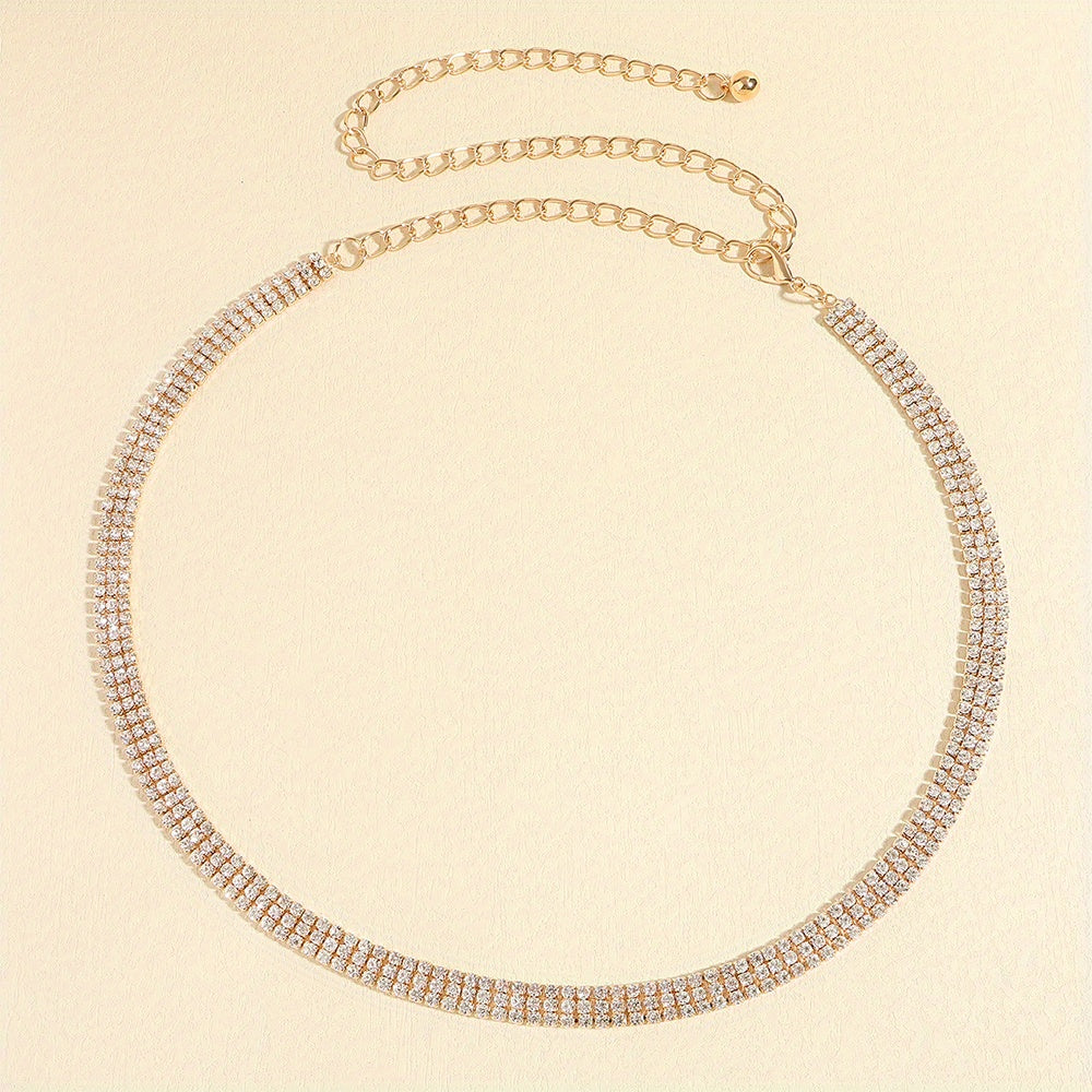 Rhinestone Metal Waist Chain Sparkling Belly Chain Belt for Women