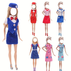 Short Skirt Stewardess & Nurse Uniform Suit For 11-8 Inch Dolls