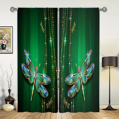 Butterfly Printed Rod Pocket Window Curtain Semi Blackout Decor - Set of 2 Panel
