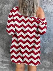  Chevron Print Long Sleeve Open Front Cardigan