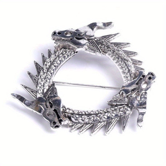 Vintage Silver Dragon Head Metal Brooch Pin Jewelry