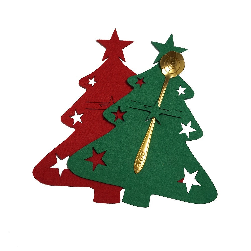 4pcs Christmas Tree Cutlery Holder Felt Fork And Spoon Bag