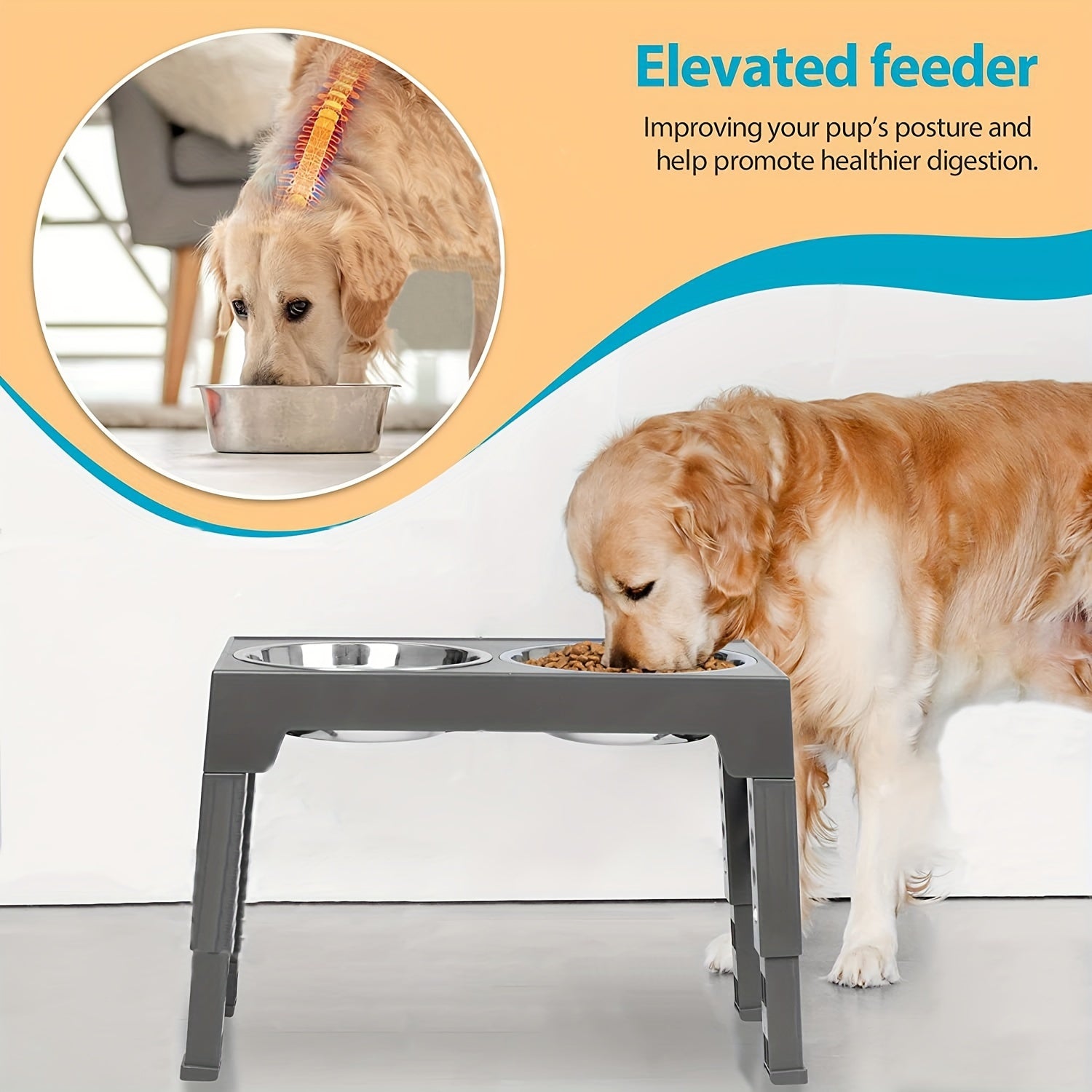 Adjustable Elevated Dog Bowls with 2 Stainless Steel Bowls