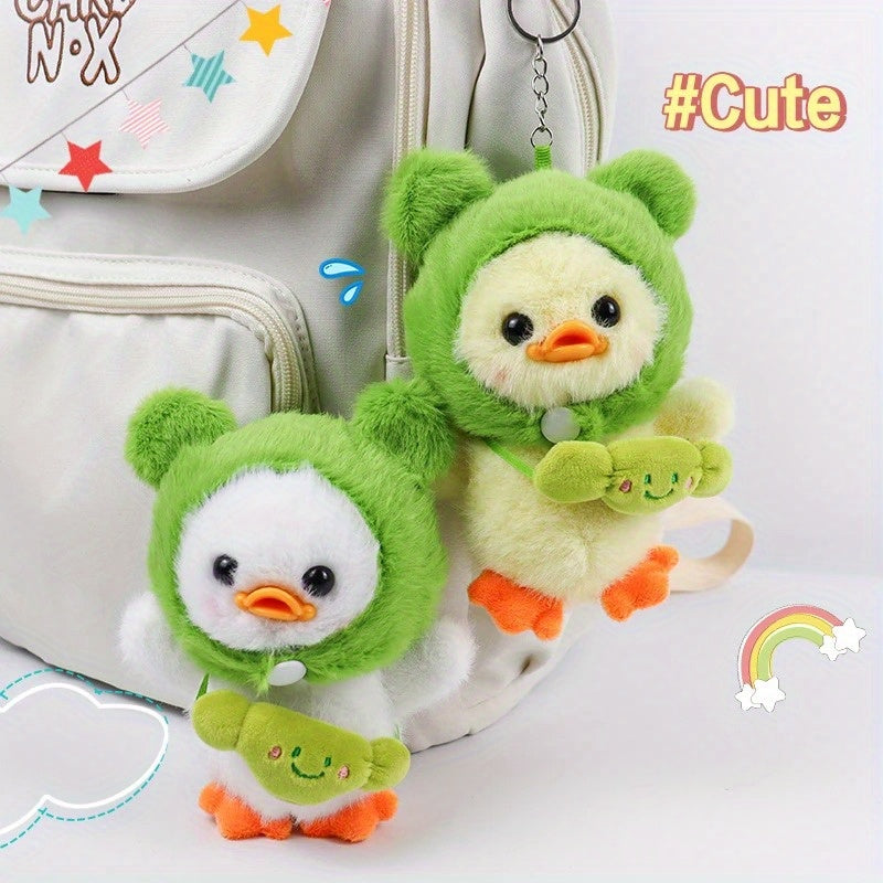 2pcs Plush Duckling Keychains Soft Stuffed Toys Green Hoods Orange Feet Beaks