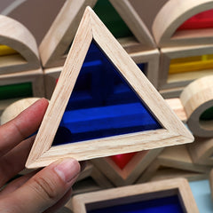 Colorful Educational Wooden Rainbow Building Blocks Sturdy Triangular