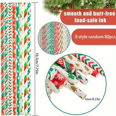 80pcs Christmas Paper Straws Decorative Straws Christmas Party Supplies