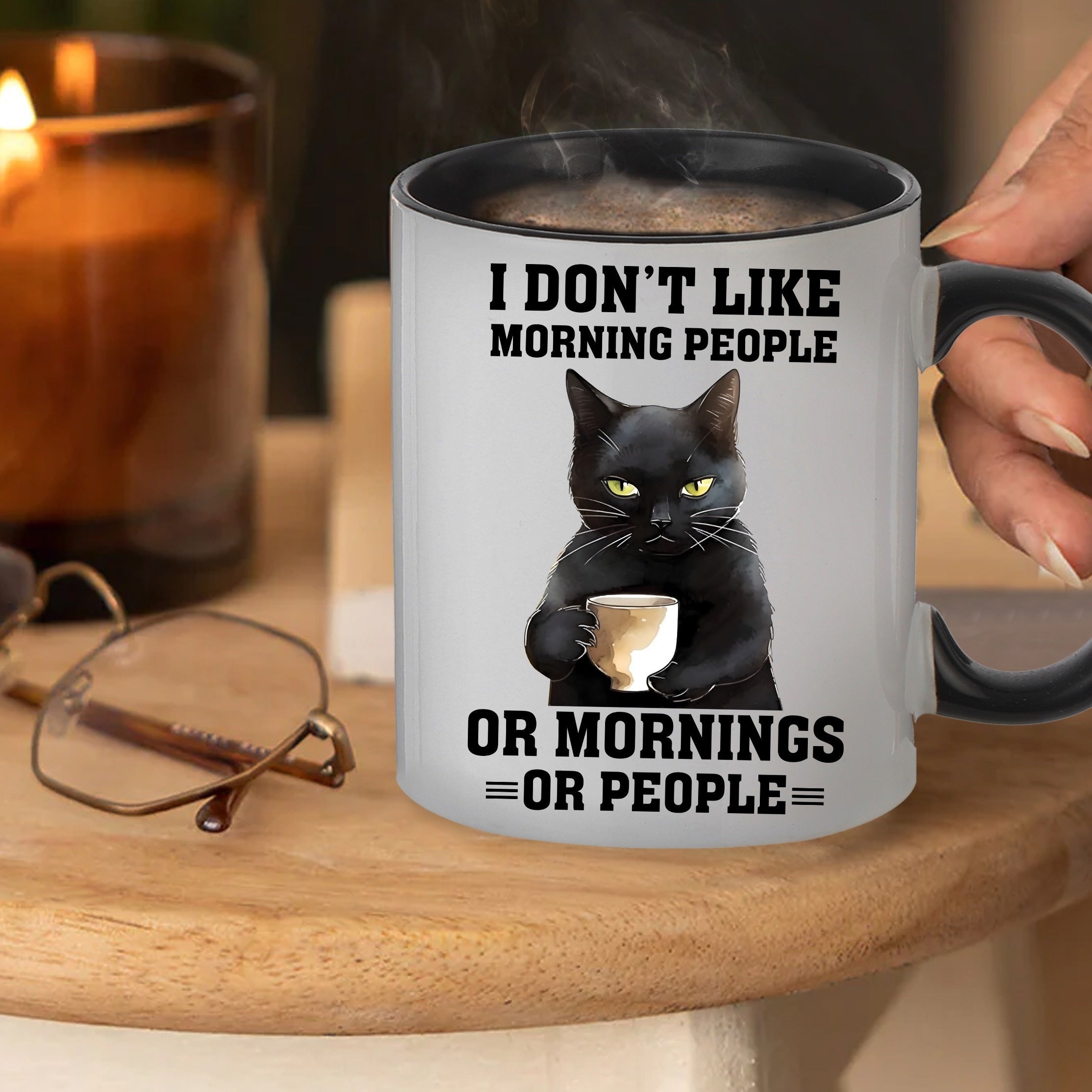 1pc Cat Pattern Ceramic Cup 11oz Wide Mouth Coffee Cup