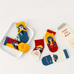 5 Pairs Girls Cartoon Crew Socks Sweet Breathable Children s Socks