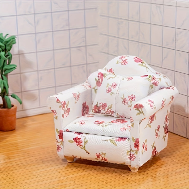 Pink Floral Mini Sofa Set Dollhouse Furniture Decoration