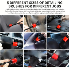 5pcs Detailing Brush Set Boar Hair Mixed Fiber Plastic Handle for Car Cleaning