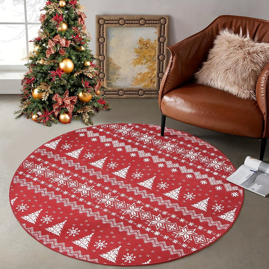 Vintage Nordic Christmas Red Tree Skirt Merry Xmas Decor Mat