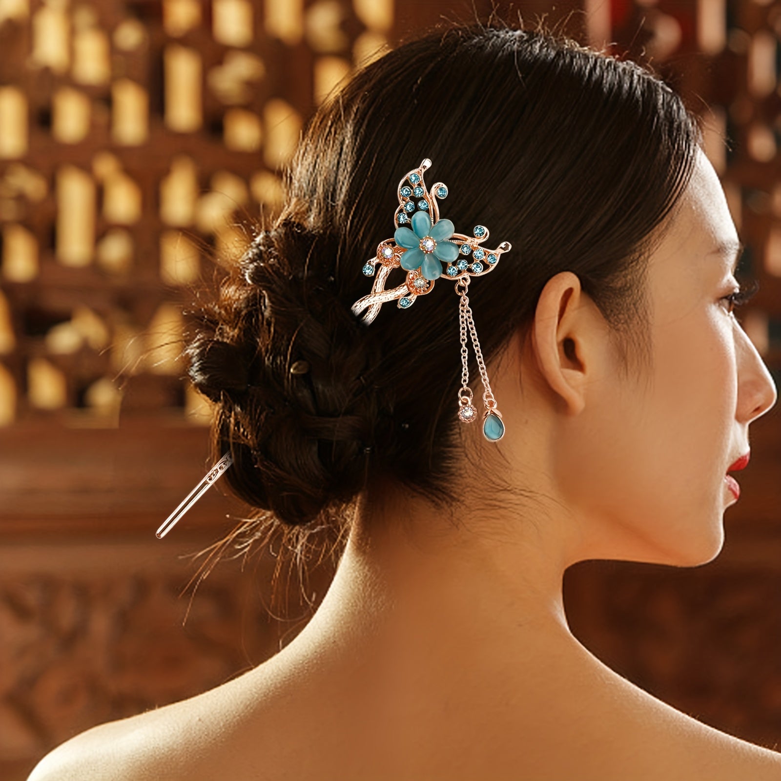 Chinese Style Flower Hair Stick Faux Pearl Tassel Hair Fork Hair Pin