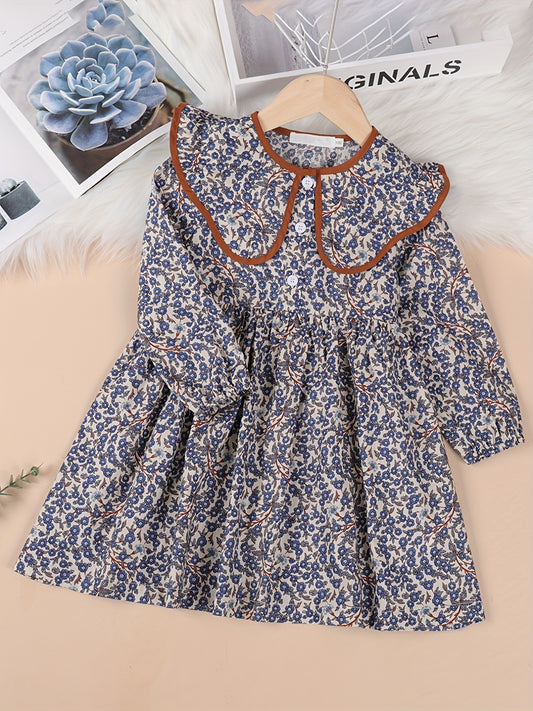 Girls Floral Cotton Long Sleeve Dress