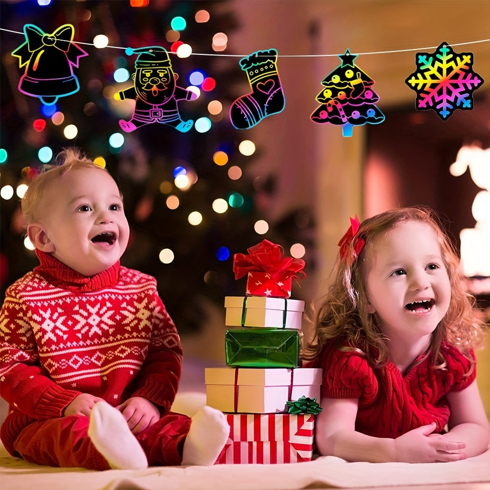 12pcs Rainbow Scratch Christmas Ornaments Magic Scratch Off Cards