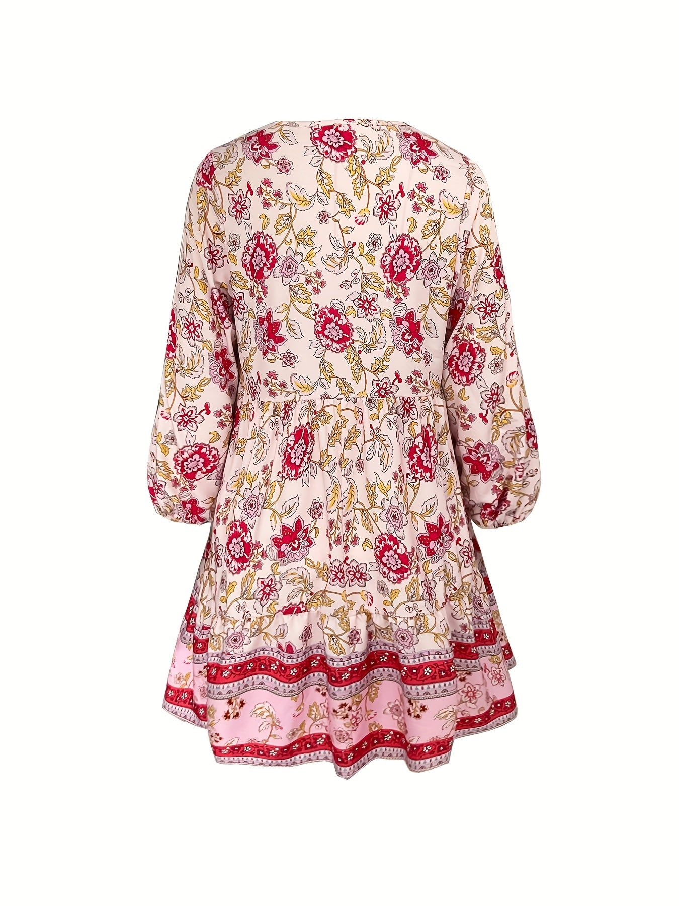  Boho Patchwork Print Ruffle Mini Dress