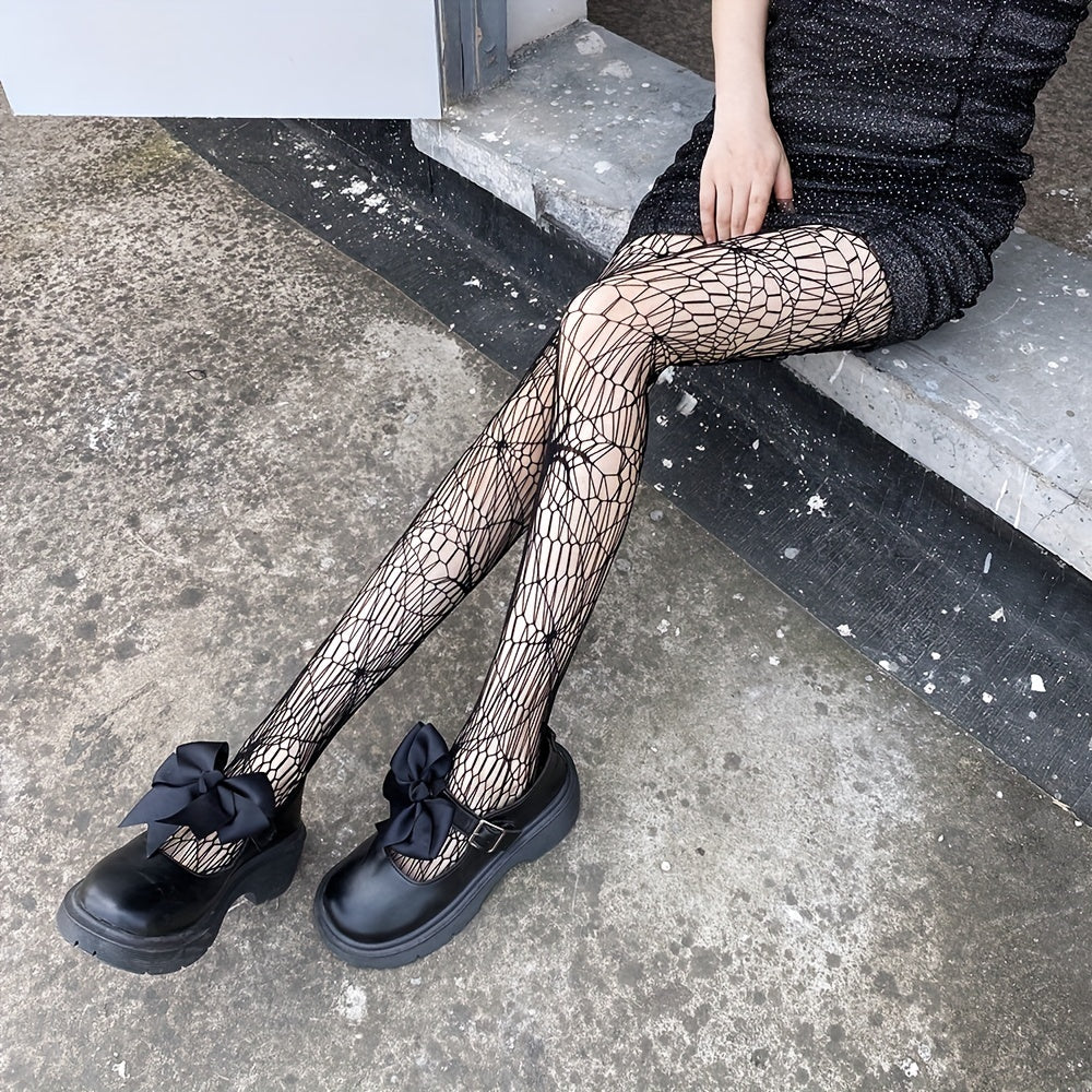 Halloween Spider Pattern Fishnet Tights High Waist Mesh Pantyhose
