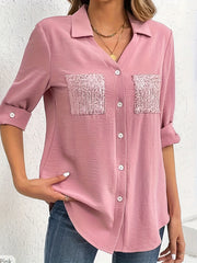  Women's Sequin Decor Long Sleeve Blouse