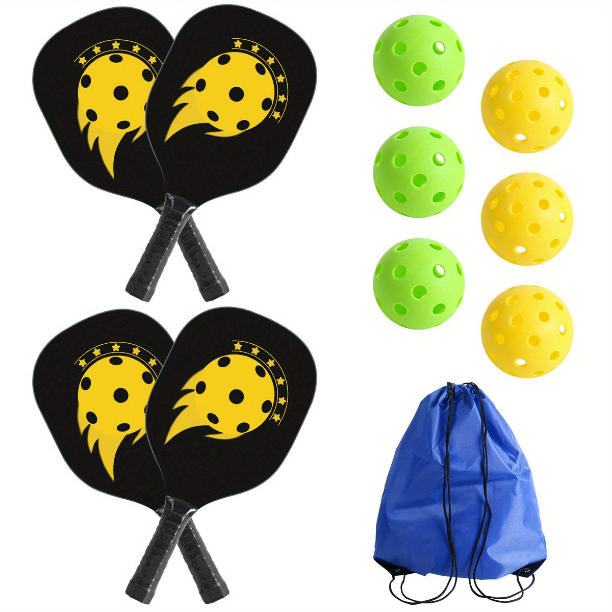 Set Of 4 Paddles & Balls Wooden Pickleball Set
