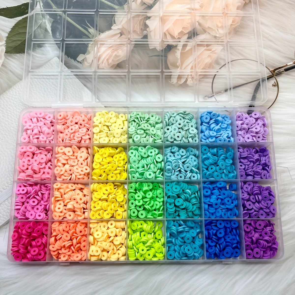 4200pcs 28-Grid 6mm Flat Round Clay Beads Jewelry Making DIY Girls Craft