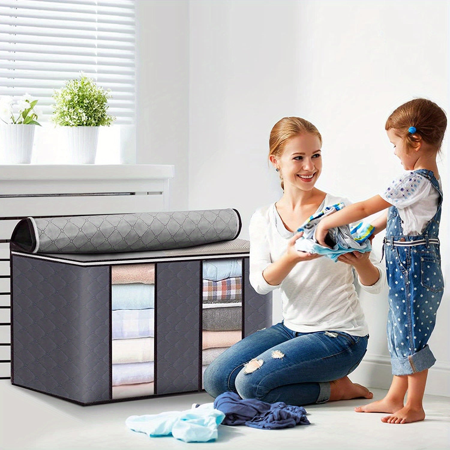 90L Clothes Storage Bag w/ Reinforced Handle & Sturdy Zipper