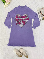 Girls Knitted Heart Jacquard Sweater Dress for Autumn and Winter