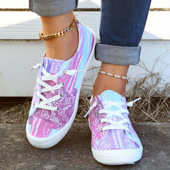 Women's Splicing Colors Canvas Shoes Round Toe Low Top Lace Up Shoes