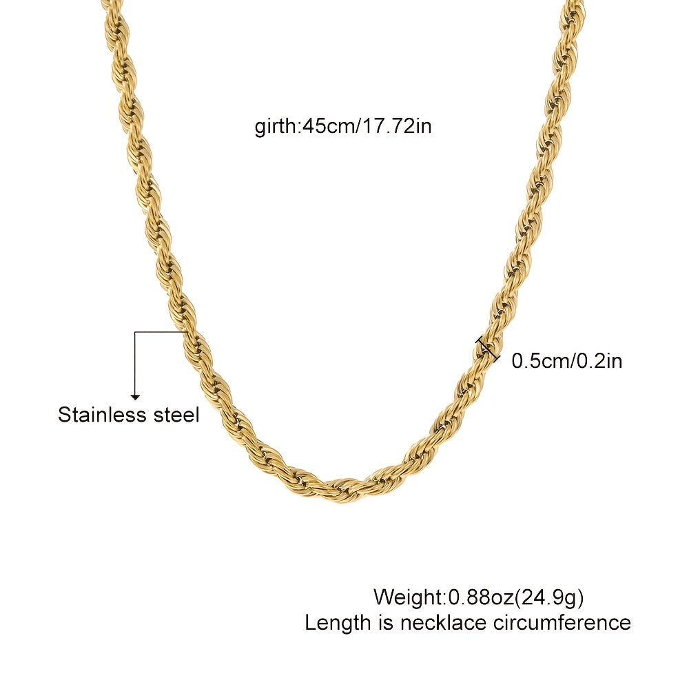 1pc Golden Silver Twist Chain Necklace Men Women Couple Necklace