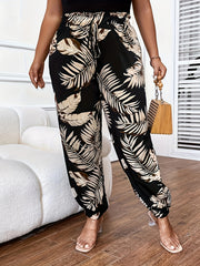  Boho Pants Women's Plus Tropical Print Drawstring Elastic