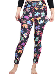Jigsaws Print Skinny Leggings Stretchy Women's Casual Leggings