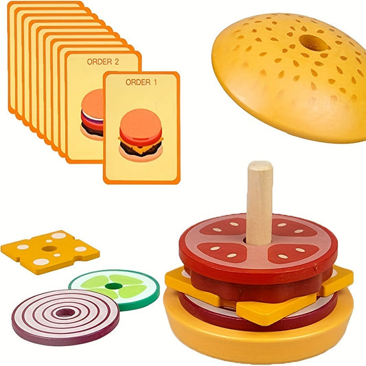 Wooden Burger Toy Set with Order Card Games