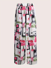 Print Elastic High Rise Wide Leg Trousers