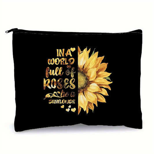 Slogan & Sunflower Print Cosmetic Bag Makeup Bags Travel Bag