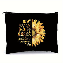 Slogan & Sunflower Print Cosmetic Bag Makeup Bags Travel Bag