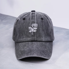 Distressed Baseball Cap Rose Embroidery Adjustable Sun Hats