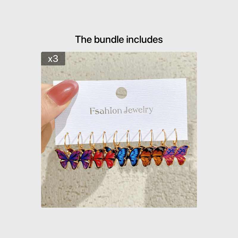 5 Pairs Colorful Butterfly Drop Earrings Set